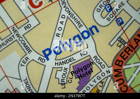 Poligono Distretto della città portuale di Southampton, Hampshire, Regno Unito atlas mappa nome della città Foto Stock