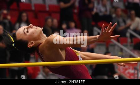 Trinec, Repubblica Ceca. 07th Feb, 2023. Iryna Herashchenko di Ucraina compete nel corso del Beskydy Bar 2023 a Trinec, Repubblica Ceca, 7 febbraio 2023. Iryna Herashchenko vince la medaglia d'oro. Credit: Jaroslav Ozana/CTK Photo/Alamy Live News Foto Stock