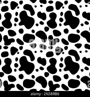 Modello senza giunture mucca. Macchie nere di cartoni animati. Pelle di Dalmatin o di moo. Stampa vettoriale Illustrazione Vettoriale