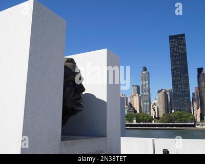 Monumento commemorativo a Franklin D. Roosevelt, Four Freedoms Park, Roosevelt Island, New York, USA Foto Stock