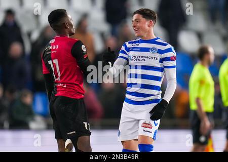 DOETINCHEM, PAESI BASSI - 7 FEBBRAIO: Gavin Vlijter di De Treffers, Sam Bisselink di De Graafschap durante la Toto KNVB Cup - 1/8th incontro finale tra De Graafschap e De Treffers a De Vijverberg il 7 febbraio 2023 a Doetinchem, Paesi Bassi (Foto di Rene Nijhuis/Orange Pictures) Foto Stock