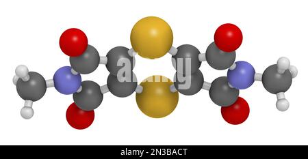 Molecola fungicida di dipymetitititone. Rendering 3D. Gli atomi sono rappresentati come sfere con codifica a colori convenzionale: Idrogeno (bianco), carbonio (grigio), ossig Foto Stock