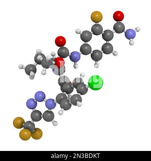 Molecola di farmaco asundexiana. Inibitore del fattore XIa. Rendering 3D. Gli atomi sono rappresentati come sfere con codifica a colori convenzionale: Idrogeno (bianco), ca Foto Stock