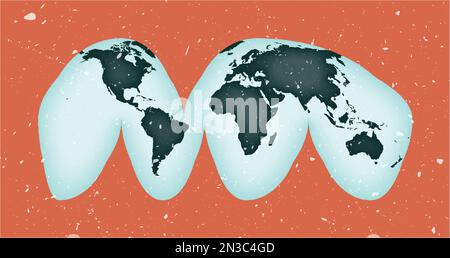 Poster delle mappe mondiali. La proiezione dell'omolosina interrotta di Goode. Forma vintage World con texture grunge. Bella illustrazione vettoriale. Illustrazione Vettoriale