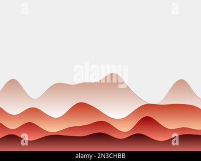 Sfondo montagne astratto. Strati curvi in rosso. Colline in stile Papercut. Illustrazione vettoriale accurata. Illustrazione Vettoriale