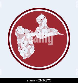 Icona grande-Terre. Logo tecnologico alla moda dell'isola. Design rotondo con mesh geometrica. Tecnologia, Internet, rete, concetto di telecomunicazione. Illustrazione Vettoriale