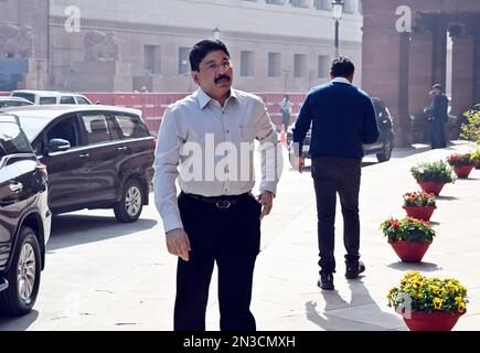 Nuova Delhi, India. 07th Feb, 2023. NEW DELHI, INDIA - 7 FEBBRAIO: Il leader DMK Dayanidhi Murasoli Maran arriva al complesso del Parlamento durante la sessione di bilancio, il 7 febbraio 2023 a New Delhi, India. (Foto di Sanjeev Verma/Hindustan Times/Sipa USA) Credit: Sipa USA/Alamy Live News Foto Stock