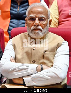 Nuova Delhi, India. 07th Feb, 2023. NEW DELHI, INDIA - 7 FEBBRAIO: Primo ministro Narendra modi durante la riunione del partito parlamentare del BJP per il bilancio dell'Unione 2023-24, al Parlamento europeo, il 7 febbraio 2023 a Nuova Delhi, India. (Foto di Sanjeev Verma/Hindustan Times/Sipa USA) Credit: Sipa USA/Alamy Live News Foto Stock