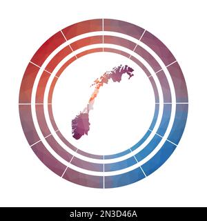 Badge Norvegia. Logo a sfumatura luminosa del paese in stile poly basso. Multicolore Norvegia segno arrotondato con mappa in stile geometrico per le vostre infografiche. Illustrazione Vettoriale