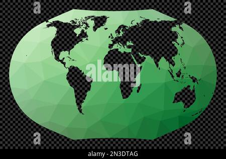 Mappa del mondo digitale trasparente. Proiezione Ginzburg 5. Mappa poligonale del mondo su sfondo trasparente. Globo geometrico a forma di stencil. Moderno Illustrazione Vettoriale