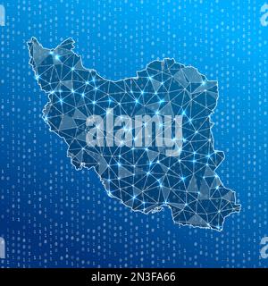 Mappa della rete dell'Iran. Mappa delle connessioni digitali del paese. Tecnologia, Internet, rete, concetto di telecomunicazione. Illustrazione vettoriale. Illustrazione Vettoriale