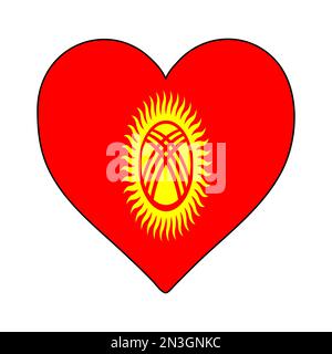 Kyrgyzstan Heart Shape Flag. Amo il Kirghizistan. Visita il Kirghizistan. Asia centrale. Asia. Disegno grafico dell'illustrazione vettoriale. Illustrazione Vettoriale