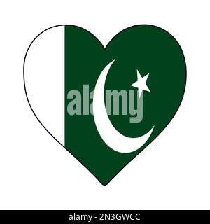 Pakistan Heart Shape Flag. Amate il Pakistan. Visita Pakistan. Asia meridionale. Asia. Disegno grafico dell'illustrazione vettoriale. Illustrazione Vettoriale