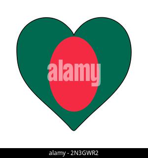 Bangladesh Heart Shape Flag. Amate il Bangladesh. Visita in Bangladesh. Asia meridionale. Asia. Disegno grafico dell'illustrazione vettoriale. Illustrazione Vettoriale