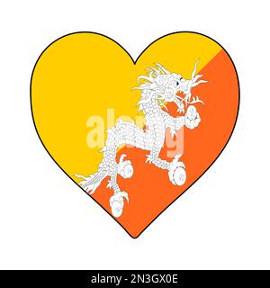 Bhutan Heart Shape Flag. Amore Bhutan. Visita Bhutan. Asia meridionale. Asia. Disegno grafico dell'illustrazione vettoriale. Illustrazione Vettoriale