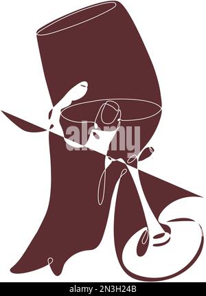 Le donne si consegnano un bicchiere di vino. Disegno con una linea continua. Design per il 8 marzo. Buon giorno delle donne. Rilassati. Adesivo. Icona. Isolare. Ideale per poster, banner, brochure o biglietti, prezzo o etichetta. EPS Illustrazione Vettoriale