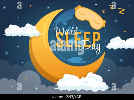World Sleep Day il 17 marzo Illustrazione con persone che dormono e pianeta Terra in cielo sfondi piano Cartoon disegnato a mano per Landing Page Templates Illustrazione Vettoriale