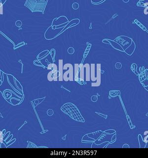 Golf doodle modello senza cuciture. Sfondo dell'illustrazione vettoriale del fumetto. Per stampa, tessile, web, arredamento, moda, superficie, grafico Illustrazione Vettoriale