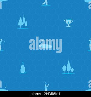 Golf scenario doodle senza cuciture modello. Sfondo dell'illustrazione vettoriale del fumetto. Per stampa, tessile, web, arredamento, moda, superficie, grap Illustrazione Vettoriale