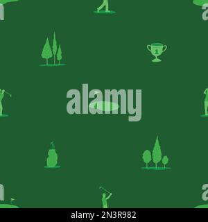 Golf scenario doodle senza cuciture modello. Sfondo dell'illustrazione vettoriale del fumetto. Per stampa, tessile, web, arredamento, moda, superficie, grap Illustrazione Vettoriale