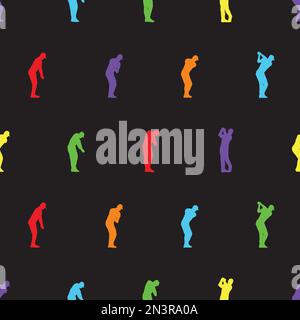 Modello golfistico Swing senza cuciture. Sfondo dell'illustrazione vettoriale del fumetto. Per stampa, tessile, web, arredamento, moda, superficie, gr Illustrazione Vettoriale