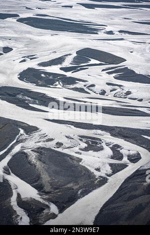 Terra alluvionale, meandri fluviali, Dimonarhellir, Suourland, Islanda Foto Stock