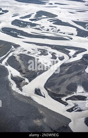 Terra alluvionale, meandri fluviali, Dimonarhellir, Suourland, Islanda Foto Stock