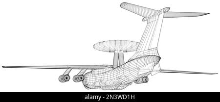 Velivolo di controllo e comunicazione con cupola radar rotante. AWACS, sistema di avvertimento e controllo aereo Illustrazione Vettoriale