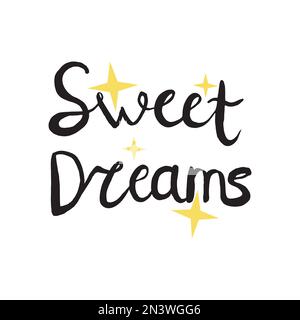 Citazione scritta Sweet Dreams con stelle. Buon concetto di auguri di notte per la stampa e la scheda. Illustrazione Vettoriale