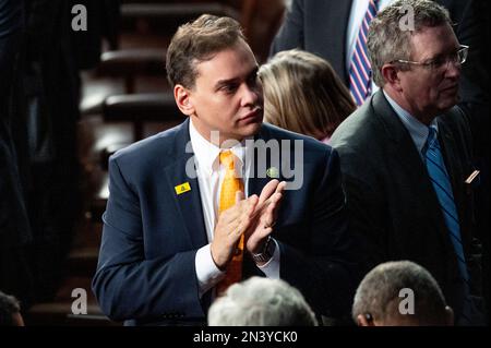 Washington, Stati Uniti. 07th Feb, 2023. STATI UNITI Il rappresentante George Santos (R-NY) presso lo Stato dell'Unione discorso nella Camera degli Stati Uniti Capitol. Credit: SOPA Images Limited/Alamy Live News Foto Stock