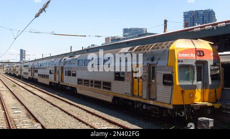 Un treno Intercity Comeng alla Stazione Centrale di Sydney Foto Stock