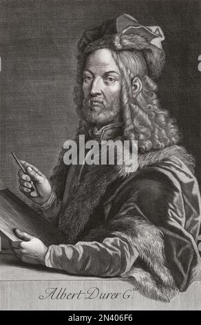 Albrecht Dürer, 1471 - 1528. Artista, stampatore e teorico tedesco. Dopo un'incisione di Gerard Edelinck. Foto Stock