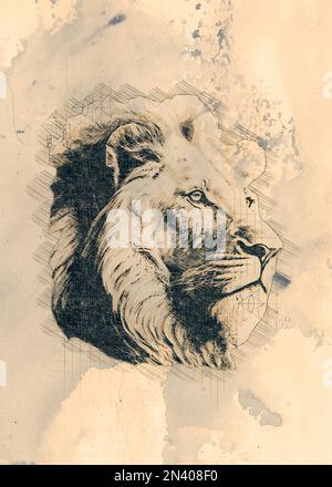 Illustrazione digitale di un Leone in stile di schizzo Foto Stock
