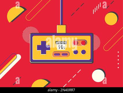 Illustrazione vettoriale multicolore di joystick retrò per videogiochi per computer. Concetto o idea negli anni '90s Illustrazione Vettoriale