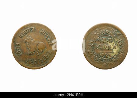 Mezza moneta anna 1944, fronte e retro Foto Stock
