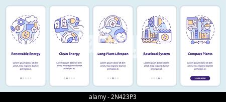 Utilizzo dell'energia geotermica vantaggi di onboarding schermo app mobile Illustrazione Vettoriale