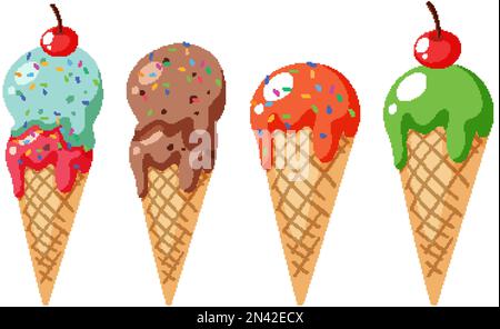 Delizioso gelato coni isolato illustrazione Illustrazione Vettoriale