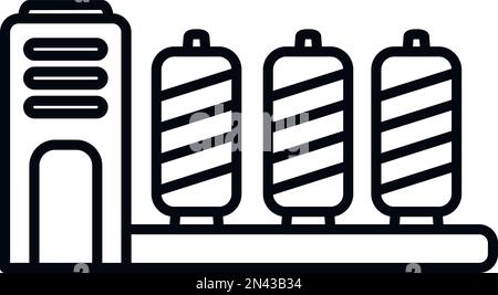 Vettore contorno icona bobina filo. Fabbrica di cotone. Impianto di tessuti Illustrazione Vettoriale