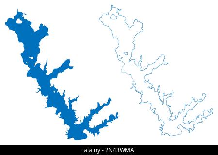 Lago Cedar Creek Reservoir (Stati Uniti d'America, Nord America, Stati Uniti, usa, Texas) mappa vettoriale illustrazione, schizzo di scrittura Joe B. Hogsett Dam mappa Illustrazione Vettoriale