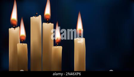 Vector realistico bruciare candele su uno sfondo scuro. Illustrazione Vettoriale