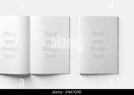 Brochure della rivista pubblicitaria A4 Mockup 3D rendering sfondo bianco Foto Stock