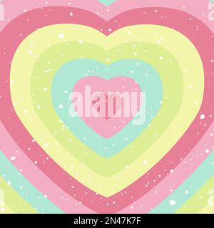 Tunnel cardiaco ipnotico. Carta da parati retro multicolore, atmosfera psichedelica, stile 70s. Il cuore forma lo sfondo vettoriale a strisce colorate concentriche Illustrazione Vettoriale