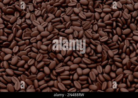 I chicchi di caffè arrostiti si stendono come sfondo. 3d rendering del concetto di cibo e bevande da asporto Foto Stock