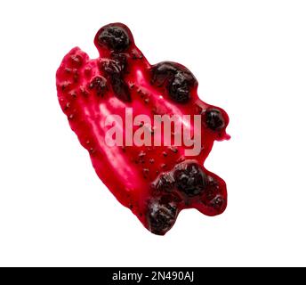 Macchia astratta e macchia di marmellata di ribes nero isolato su bianco, vista dall'alto Foto Stock