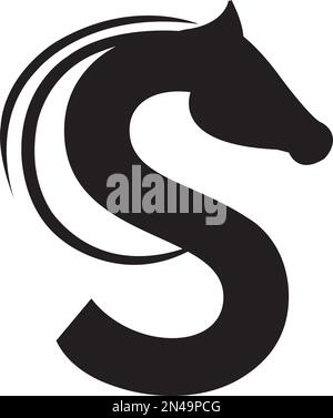La lettera s in forma di cavallo. Emblema della testa di cavallo sullo sfondo Illustrazione Vettoriale