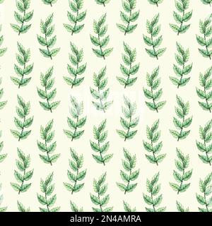 Acquerello con motivo verde con rametti di foglie. Motivo botanico per decorare confezioni, sfondi, tessuti, stampe, ecc. Foto Stock