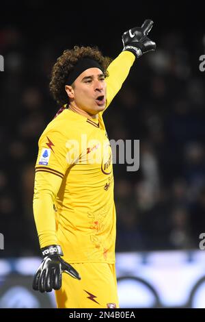 Salerno, Italia. 07th Feb, 2023. Guillermo Ochoa di US Salernitana Gesiculates la Serie A match tra US Salernitana 1919 v Juventus FC allo Stadio Arechi il 07 2023 febbraio, Salerno, italia (Photo by Agostino Gemito/Pacific Press) Credit: Pacific Press Media Production Corp./Alamy Live News Foto Stock