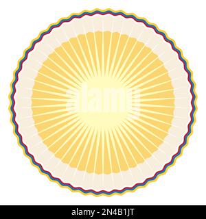 Modello con design giallo e cornice rotonda con colori della bandiera colombiana su sfondo bianco. Illustrazione Vettoriale