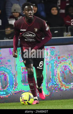 Salerno, Italia. 7th Feb, 2023. Junior Sambia of US Salernitana in azione la Serie A match between US Salernitana 1919 v Juventus FC at Arechi Stadium on February 07 2023, Salerno, italy (Credit Image: © Agostino Gemito/Pacific Press via ZUMA Press Wire) SOLO PER USO EDITORIALE! Non per USO commerciale! Foto Stock