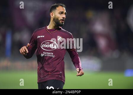 SALERNO, ITALIA - FEBBRAIO, 07: Grigoris Kastanos di US Salernitana in azione durante la Serie Un match tra US Salernitana e Juventus FC allo Stadio Foto Stock